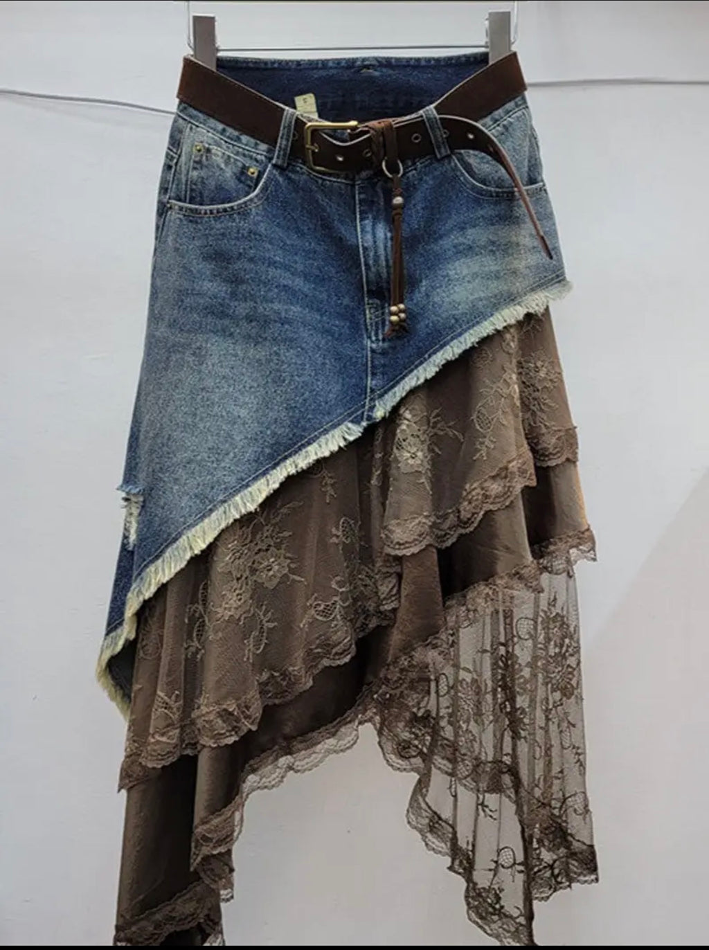 Denim lace overlay skirt
