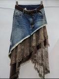 Denim lace overlay skirt