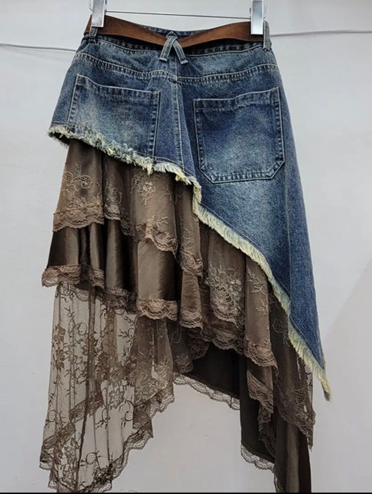 Denim lace overlay skirt