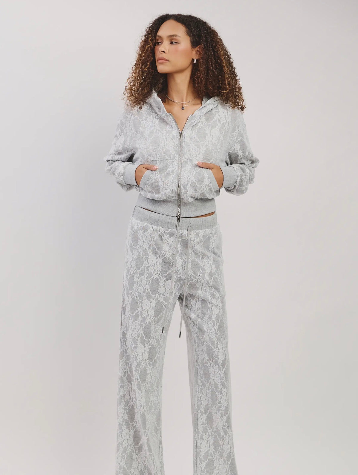 Lace zip up 2 piece set